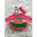 2016 new St.Patrick day baby girls infant romper hot pink green ruffle romper kids wear hot sell with matching headband sets